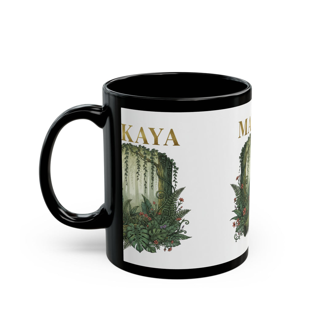Personalized Jungle Name Mug — "MAKAYA" Botanical Black Coffee Cup (11oz/15oz)