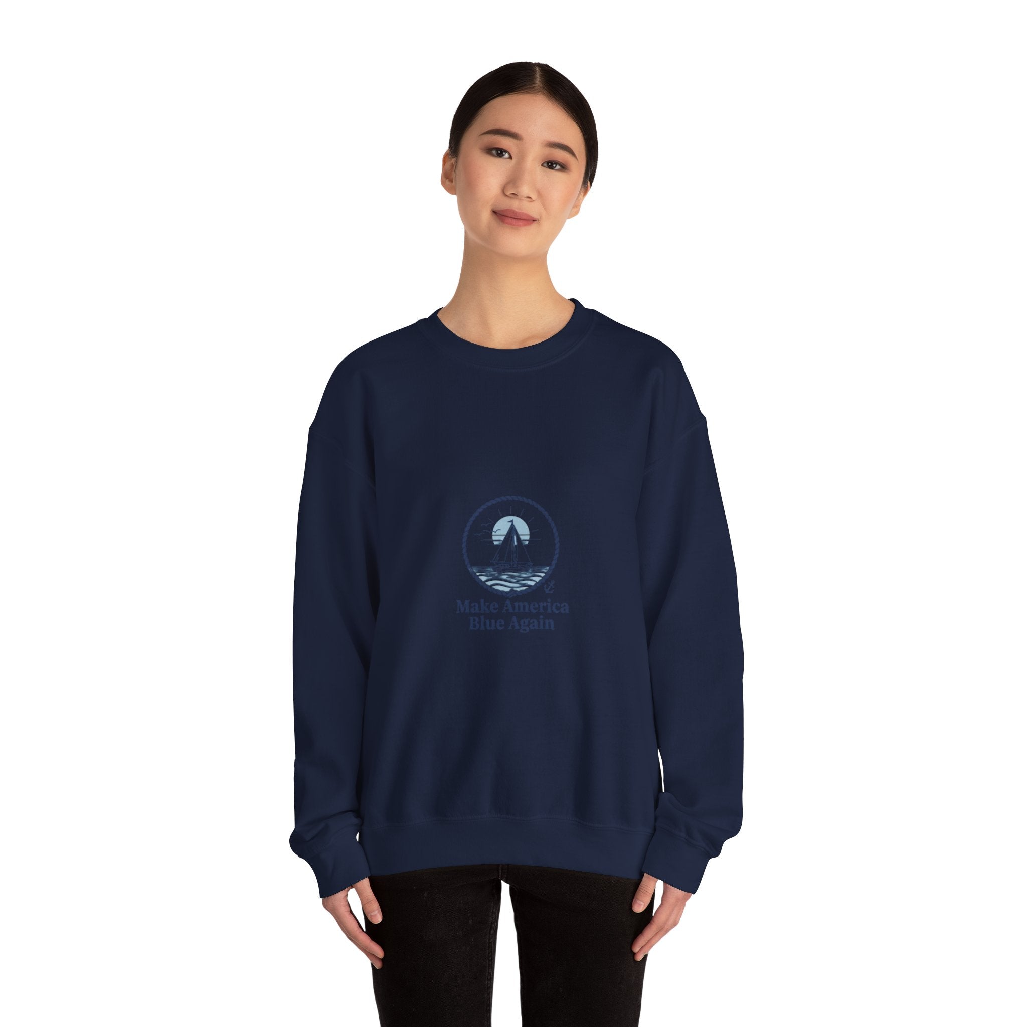 Minimal Anchor Crest sweatshirt | nautical stripe, coastal summer graphic