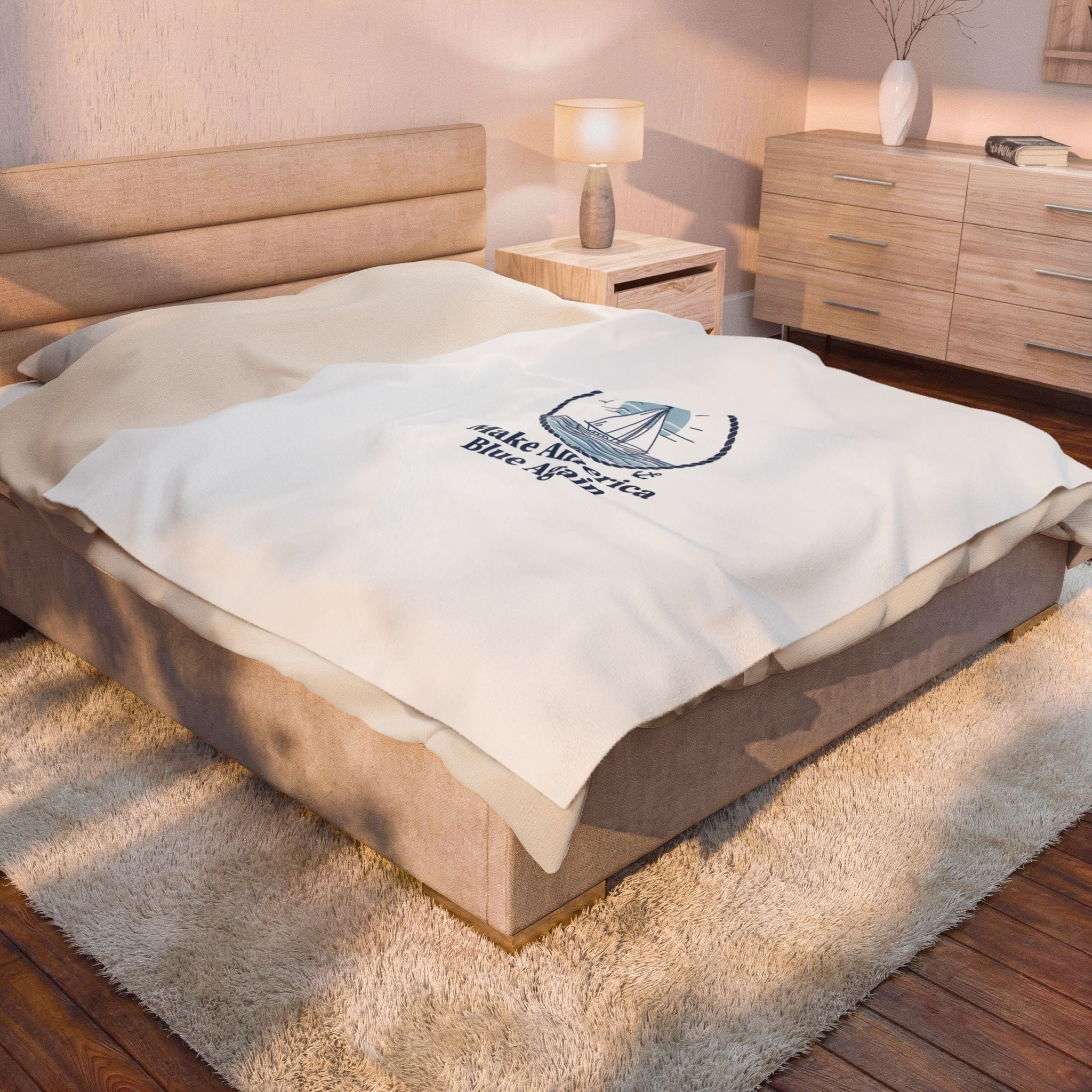 Minimal Sail Emblem Blanket | Nautical Stripe, Anchor Accent