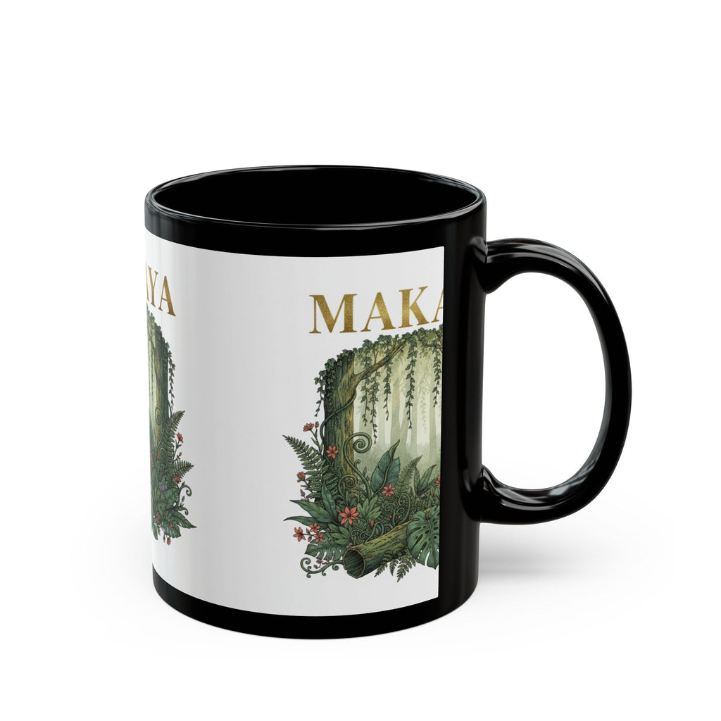 Personalized Jungle Name Mug — "MAKAYA" Botanical Black Coffee Cup (11oz/15oz)