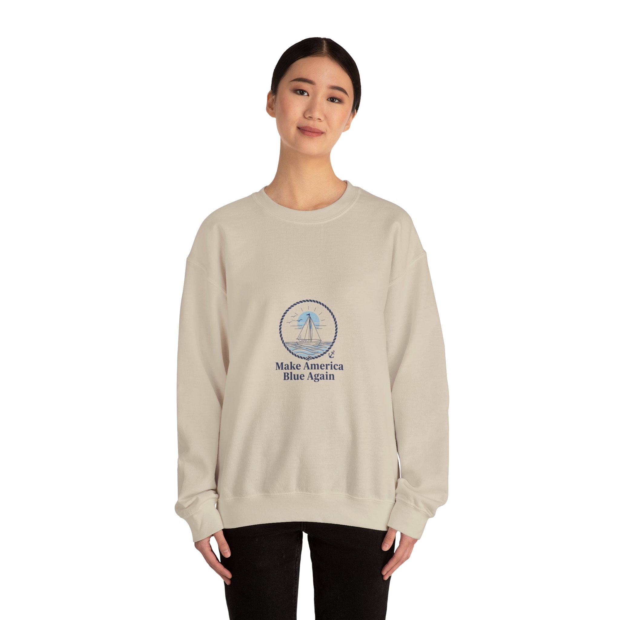 Minimal Anchor Crest sweatshirt | nautical stripe, coastal summer graphic