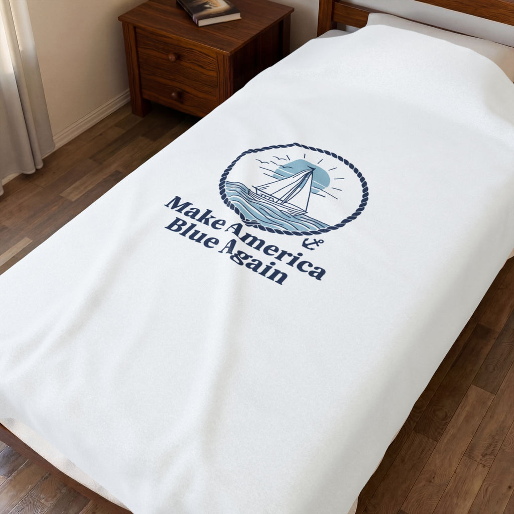 Minimal Sail Emblem Blanket | Nautical Stripe, Anchor Accent