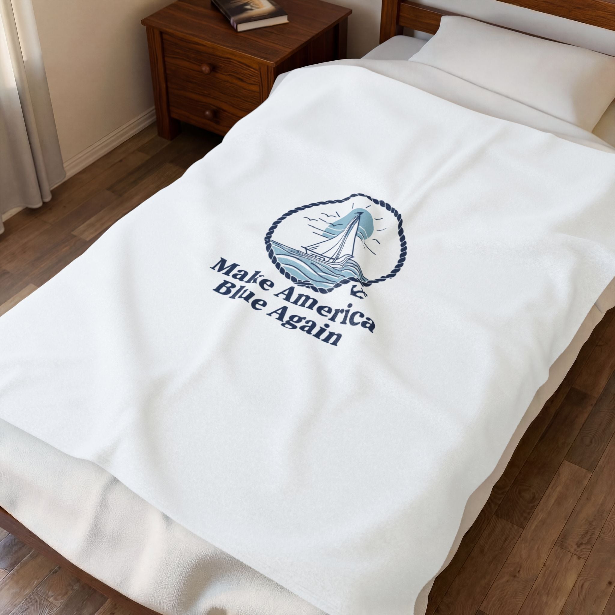 Minimal Sail Emblem Blanket | Nautical Stripe, Anchor Accent