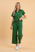 Textured Collared V-Neck Shirt & Drawstring Pants Set